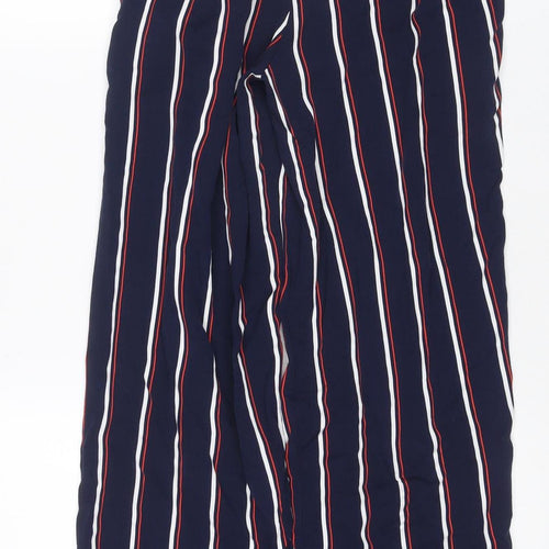 Next Women’s Blue Striped Wide Leg Drawstring Trousers UK 8 Petite