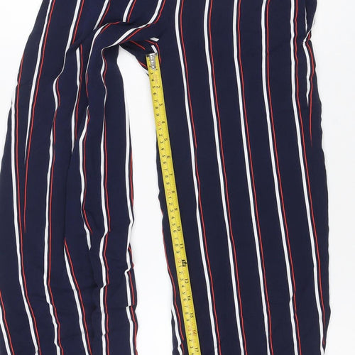 Next Women’s Blue Striped Wide Leg Drawstring Trousers UK 8 Petite