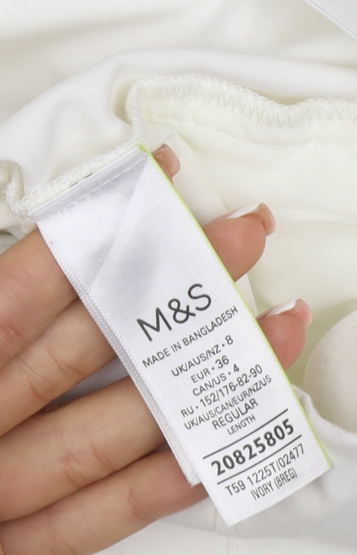 Marks and Spencer Women Ivory Size 8 Regular Straight Stretch Trousers