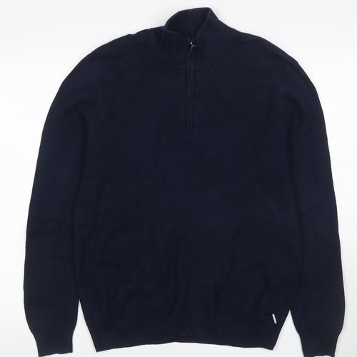 Superdry Men Blue L 1/4 Zip High Neck Knit Jumper