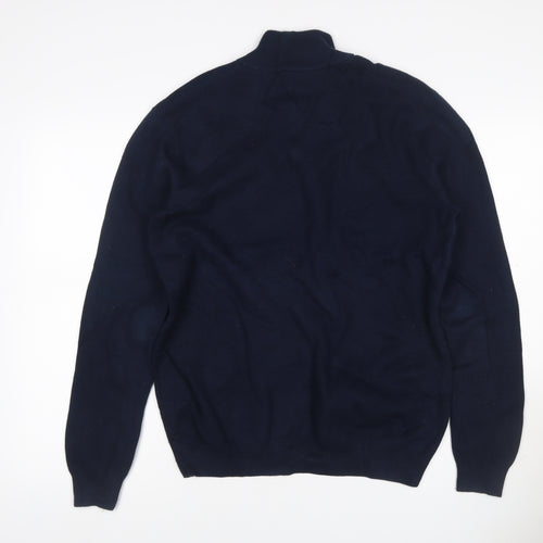Superdry Men Blue L 1/4 Zip High Neck Knit Jumper