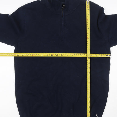 Superdry Men Blue L 1/4 Zip High Neck Knit Jumper