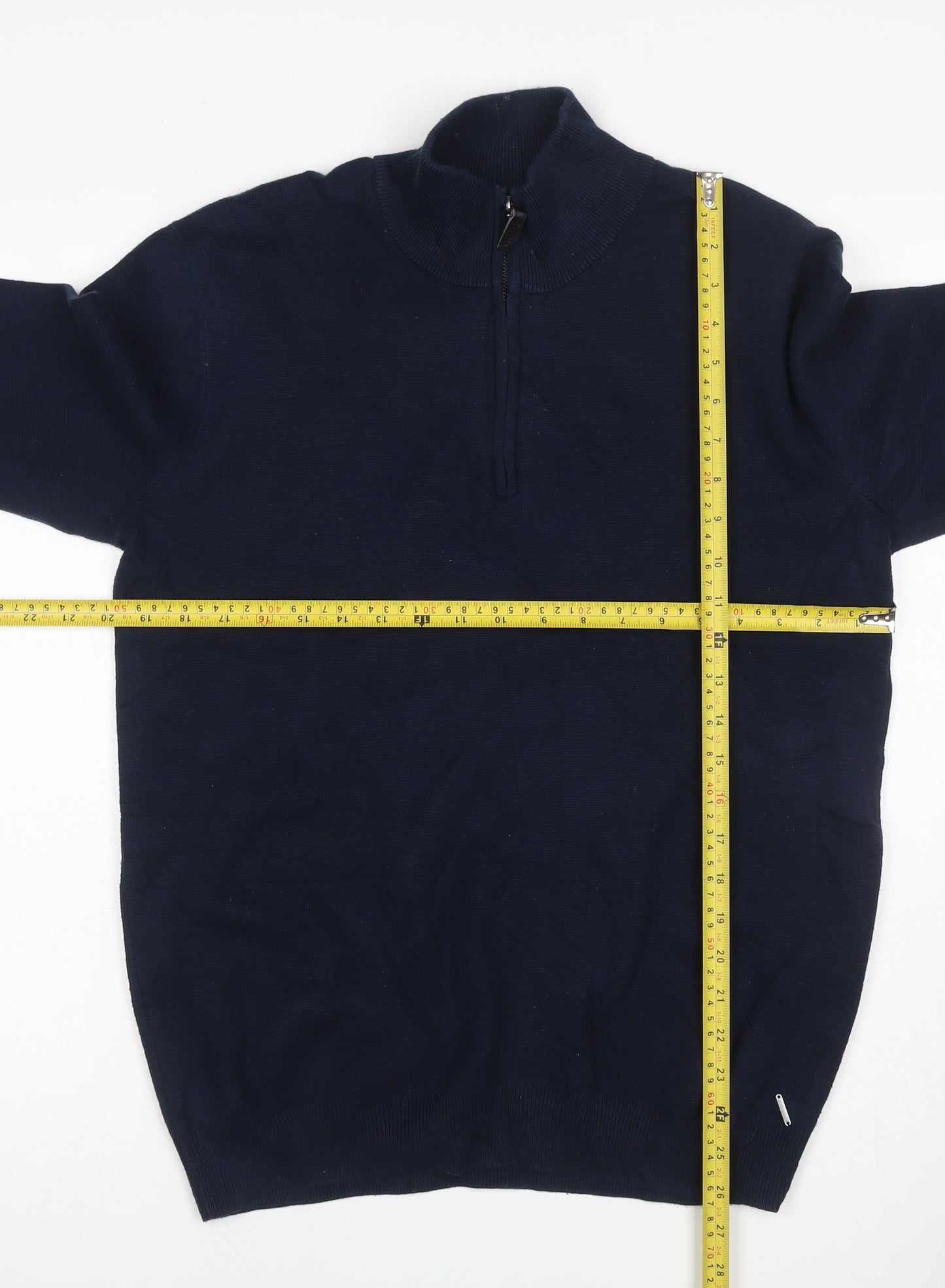 Superdry Men Blue L 1/4 Zip High Neck Knit Jumper