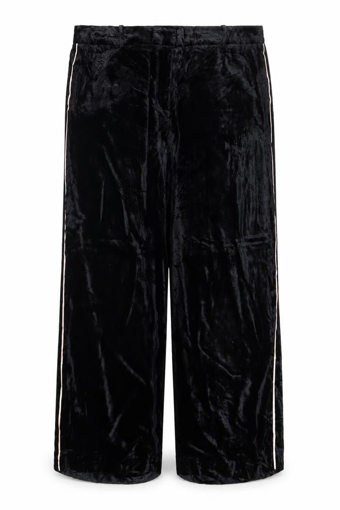 M&S Per Una Women’s Black Velvet Wide-Leg Trousers UK 22 Short