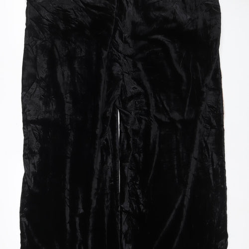 M&S Per Una Women’s Black Velvet Wide-Leg Trousers UK 22 Short