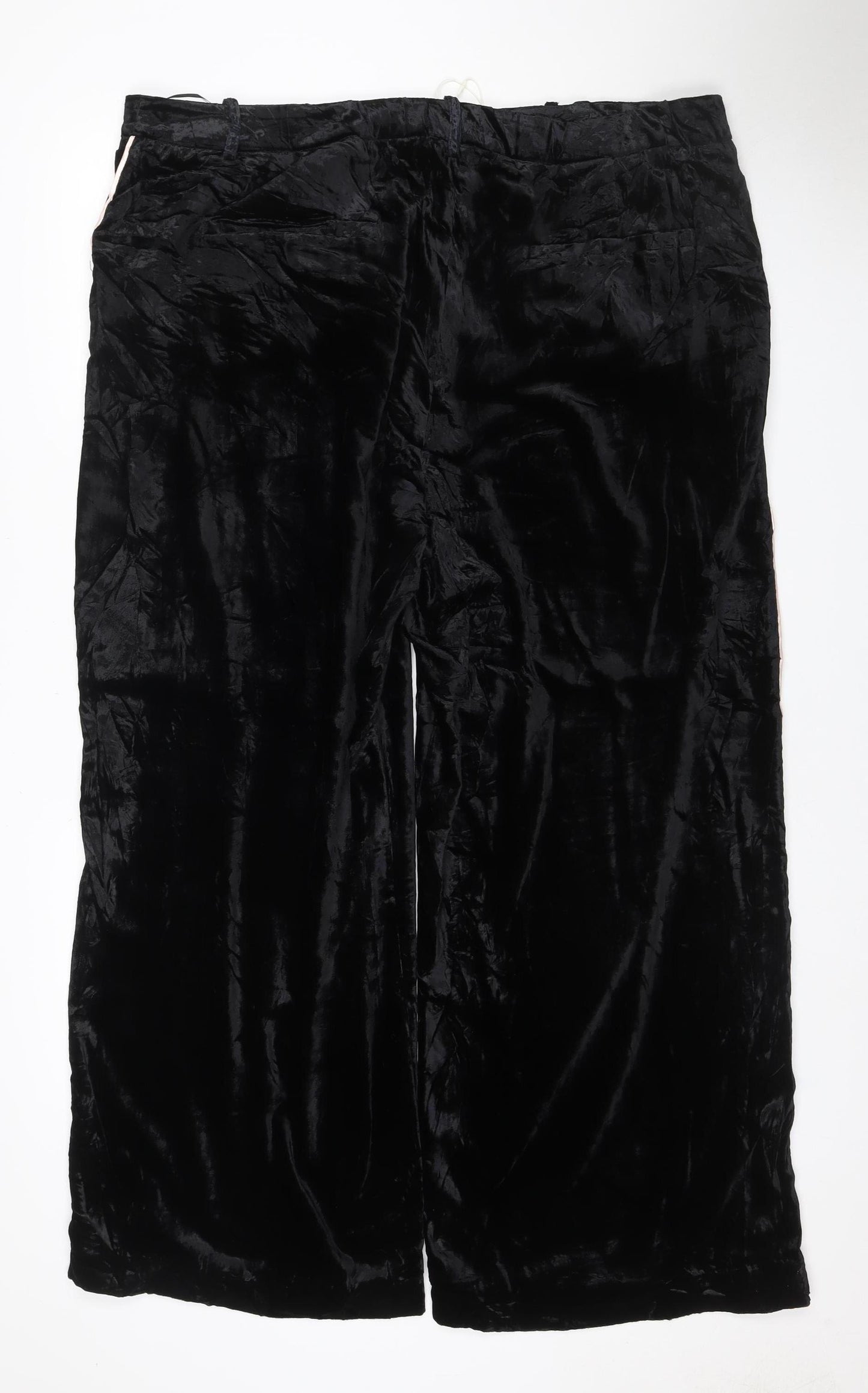 M&S Per Una Women’s Black Velvet Wide-Leg Trousers UK 22 Short
