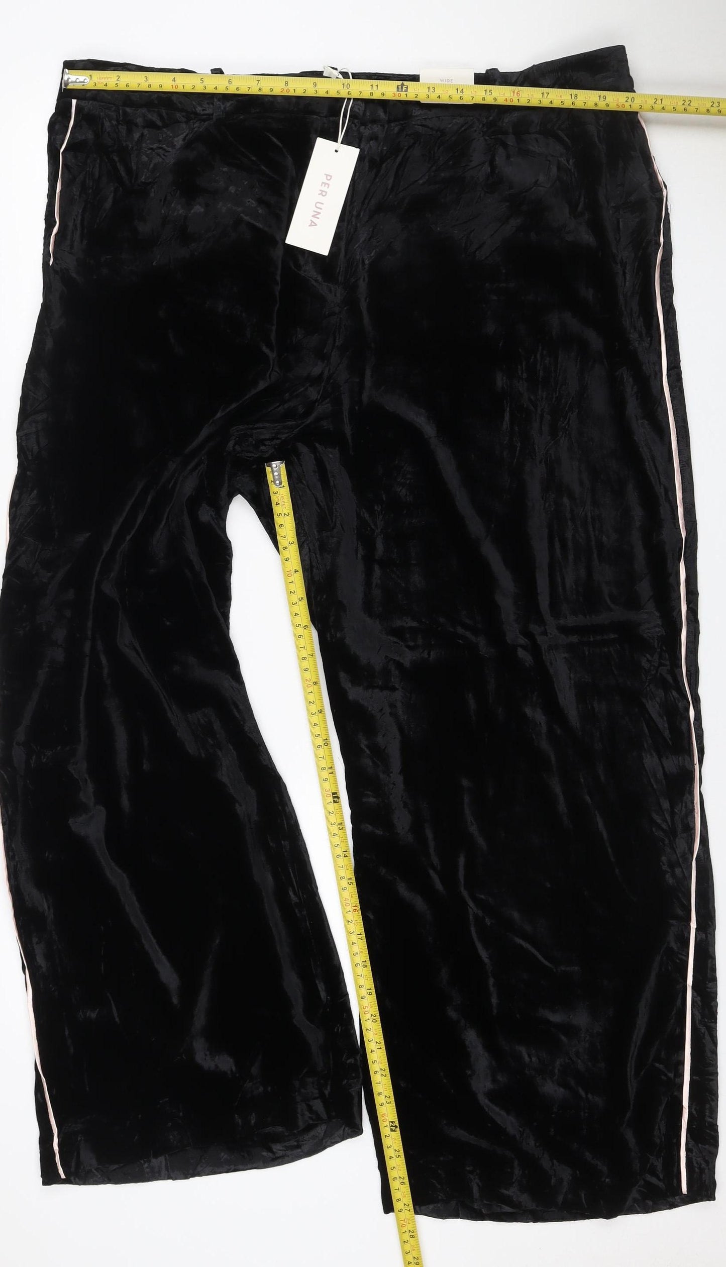 M&S Per Una Women’s Black Velvet Wide-Leg Trousers UK 22 Short