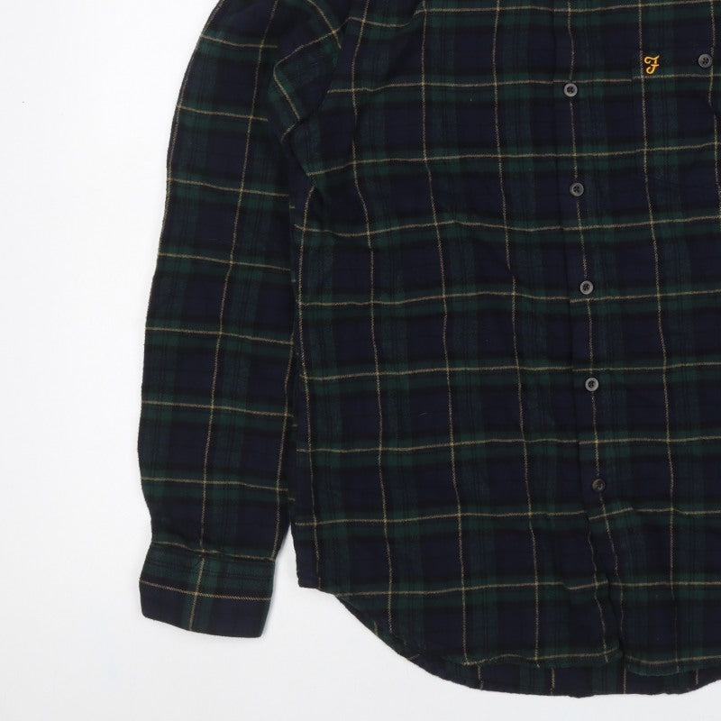 Farah Men Blue Green M Button-Down Plaid Flannel Long Sleeve Shirt
