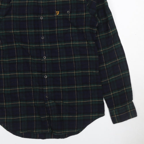 Farah Men Blue Green M Button-Down Plaid Flannel Long Sleeve Shirt