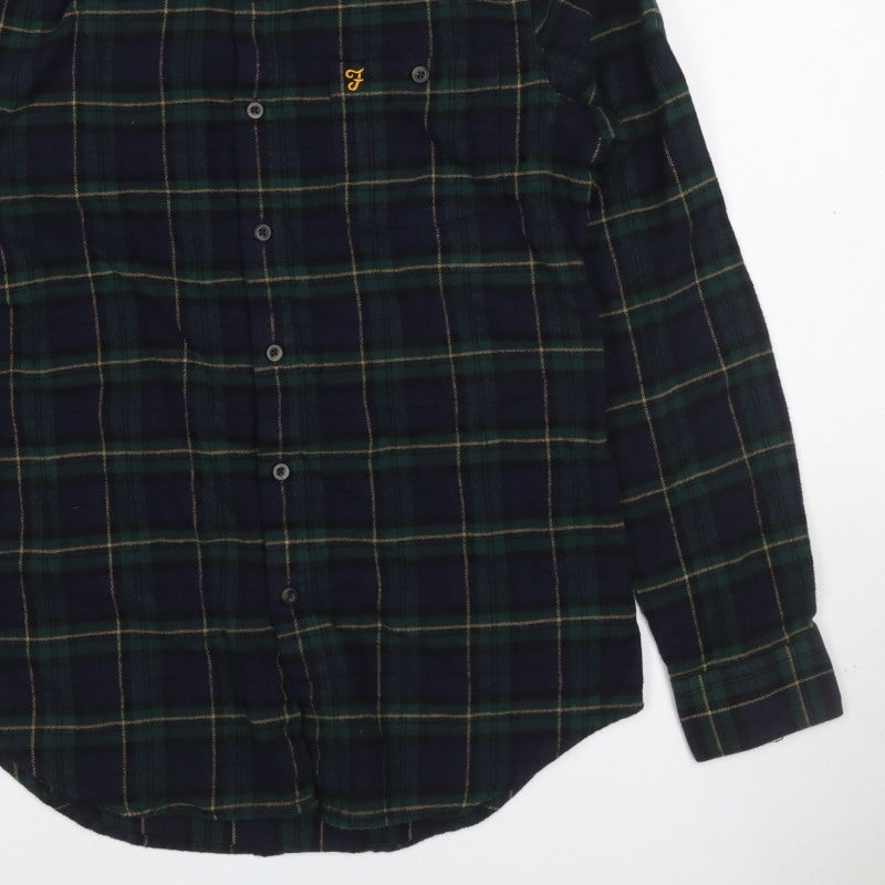 Farah Men Blue Green M Button-Down Plaid Flannel Long Sleeve Shirt