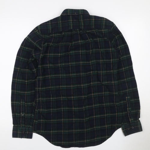 Farah Men Blue Green M Button-Down Plaid Flannel Long Sleeve Shirt