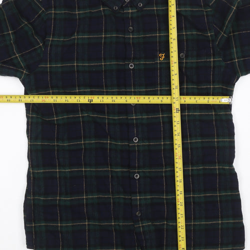 Farah Men Blue Green M Button-Down Plaid Flannel Long Sleeve Shirt