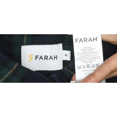 Farah Men Blue Green M Button-Down Plaid Flannel Long Sleeve Shirt