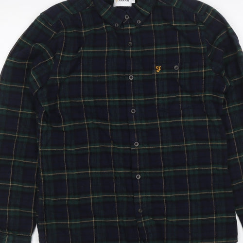 Farah Men Blue Green M Button-Down Plaid Flannel Long Sleeve Shirt