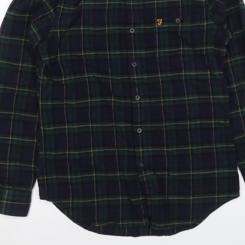 Farah Men Blue Green M Button-Down Plaid Flannel Long Sleeve Shirt