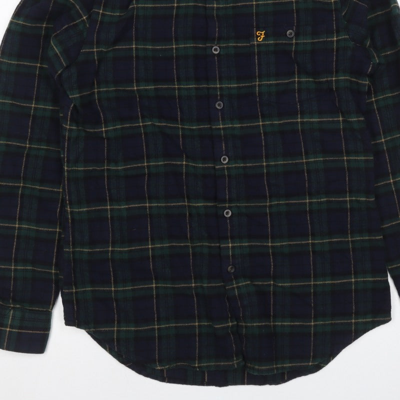 Farah Men Blue Green M Button-Down Plaid Flannel Long Sleeve Shirt