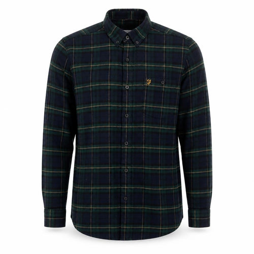 Farah Men Blue Green M Button-Down Plaid Flannel Long Sleeve Shirt