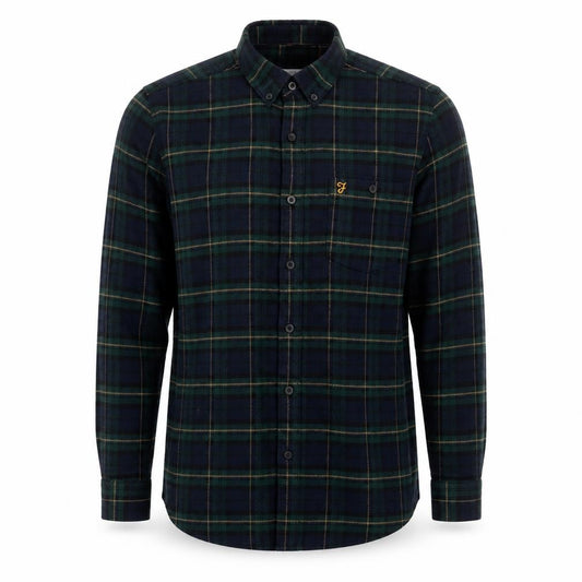 Front view of Farah Men Blue Green M Button-Down Plaid Flannel Long Sleeve Shirt