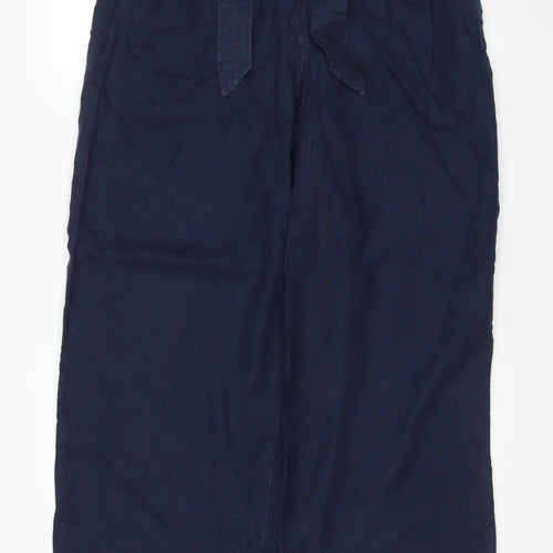 M&S Women’s Blue Linen Wide-Leg Trousers Size 16 Long Pockets