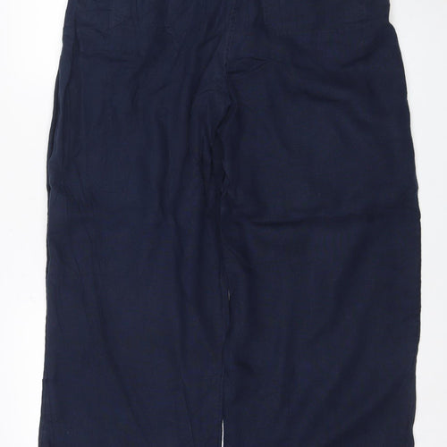 M&S Women’s Blue Linen Wide-Leg Trousers Size 16 Long Pockets