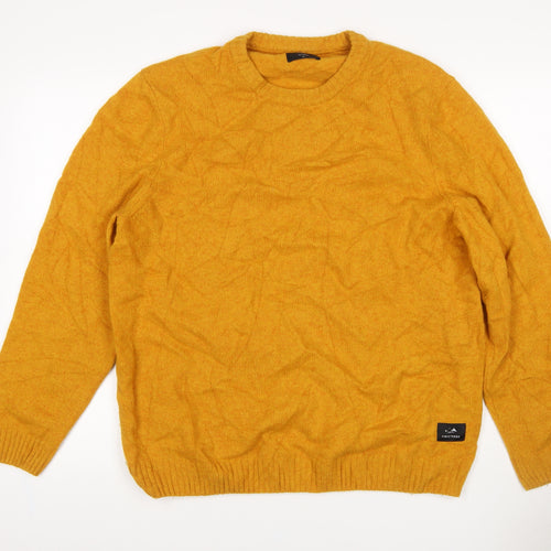 Finisterre Men's Yellow XL Wool Blend Crew Neck Pullover Jumper Logo