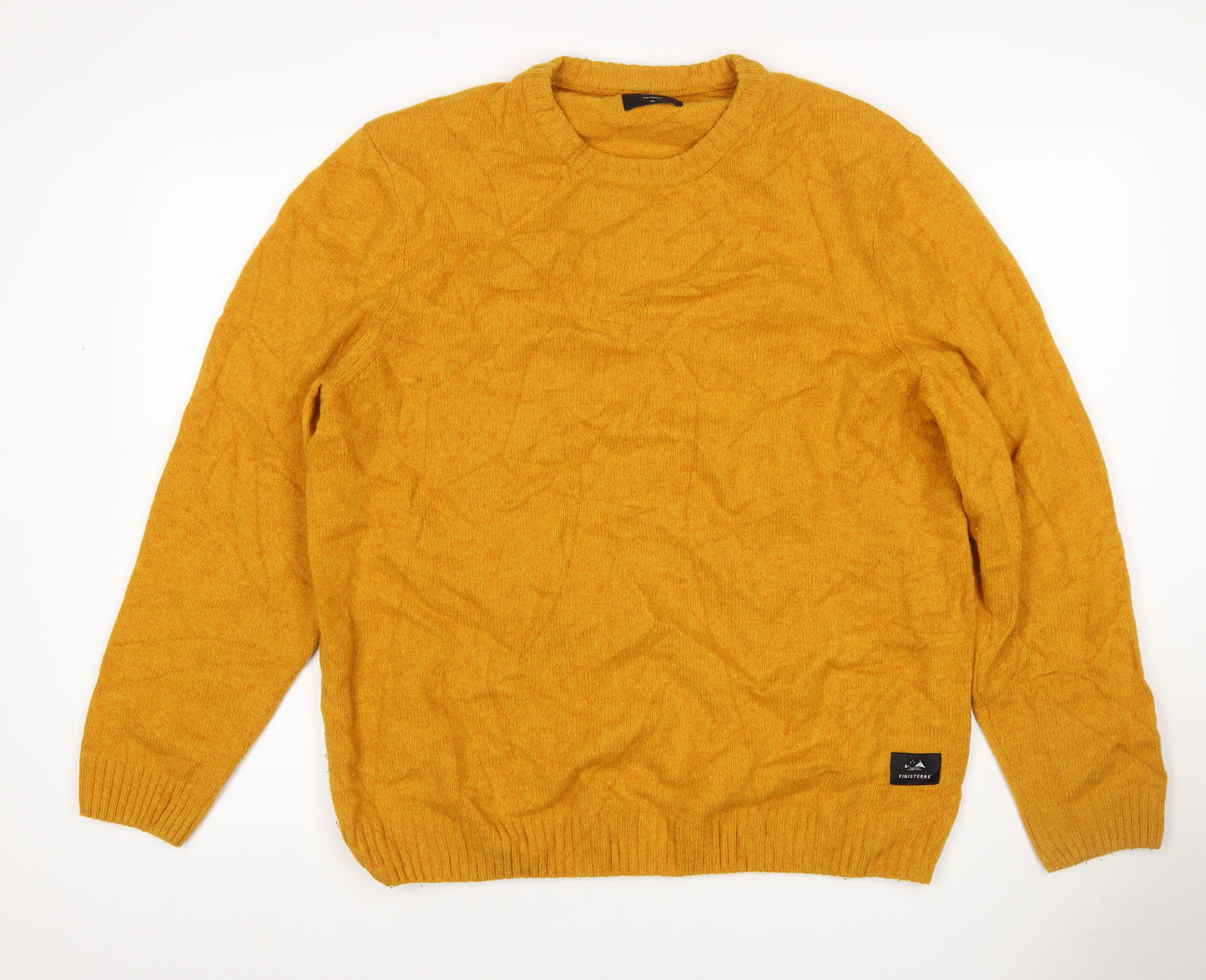 Finisterre Men's Yellow XL Wool Blend Crew Neck Pullover Jumper Logo