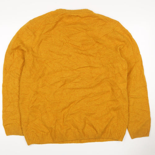 Finisterre Men's Yellow XL Wool Blend Crew Neck Pullover Jumper Logo
