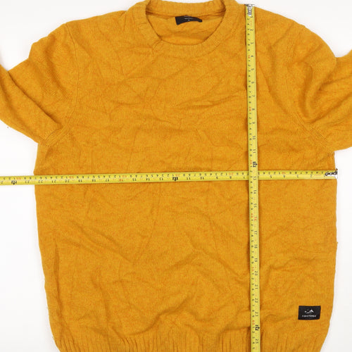 Finisterre Men's Yellow XL Wool Blend Crew Neck Pullover Jumper Logo