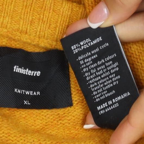 Finisterre Men's Yellow XL Wool Blend Crew Neck Pullover Jumper Logo