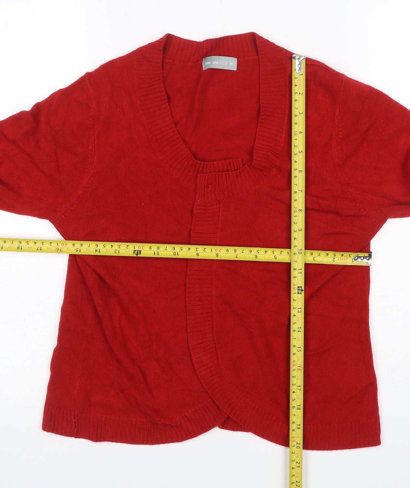 Per Una Women Red Size 14 Open Wrap Cotton Knit Cardigan