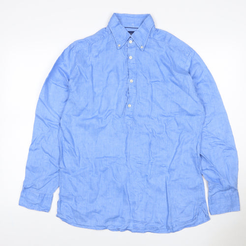 Eton Men’s Blue Linen Button-Down Long Sleeve Shirt