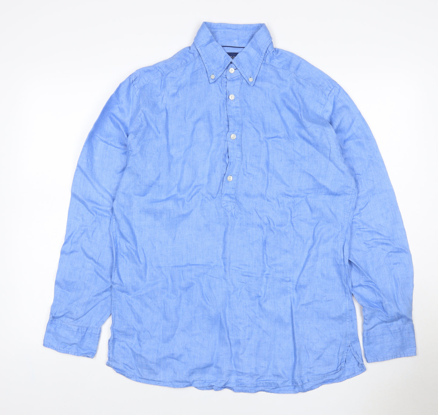 Eton Men’s Blue Linen Button-Down Long Sleeve Shirt