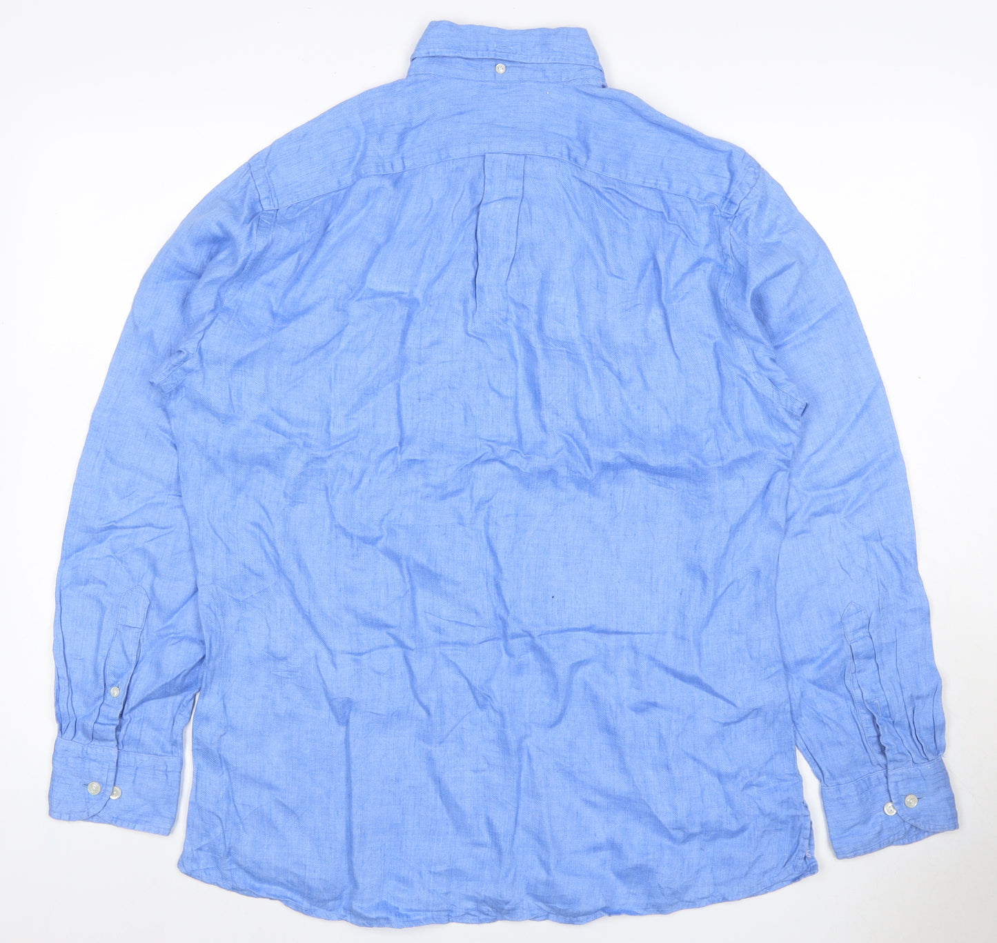 Eton Men’s Blue Linen Button-Down Long Sleeve Shirt