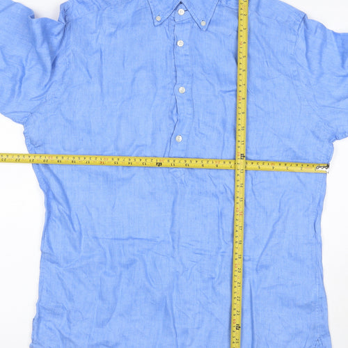 Eton Men’s Blue Linen Button-Down Long Sleeve Shirt