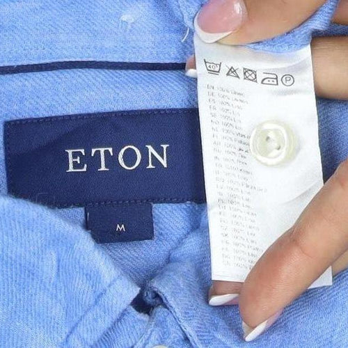 Eton Men’s Blue Linen Button-Down Long Sleeve Shirt