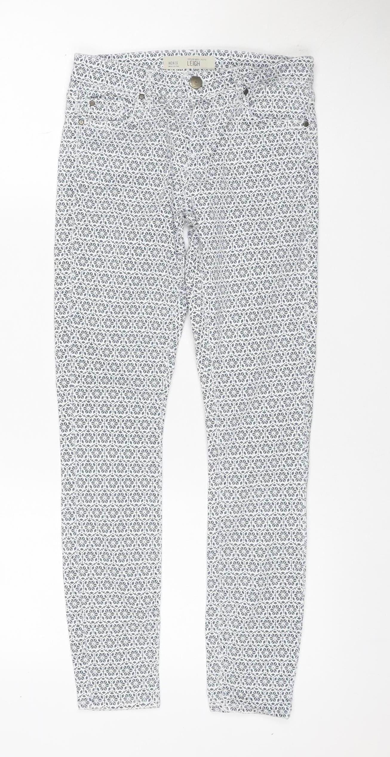Topshop Women White Geometric Leigh Skinny Jeggings UK 6 Petite