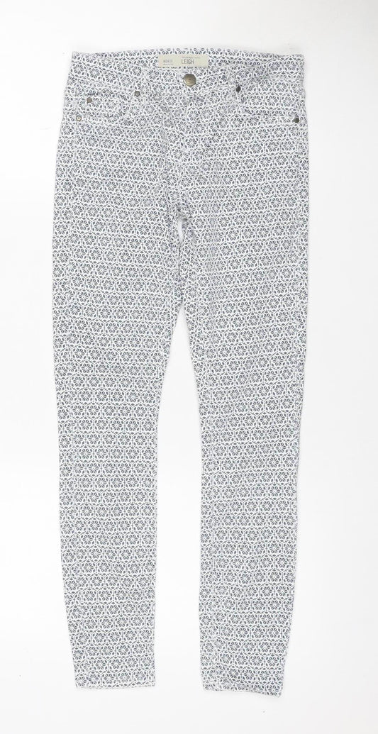 Topshop Women White Geometric Leigh Skinny Jeggings UK 6 Petite