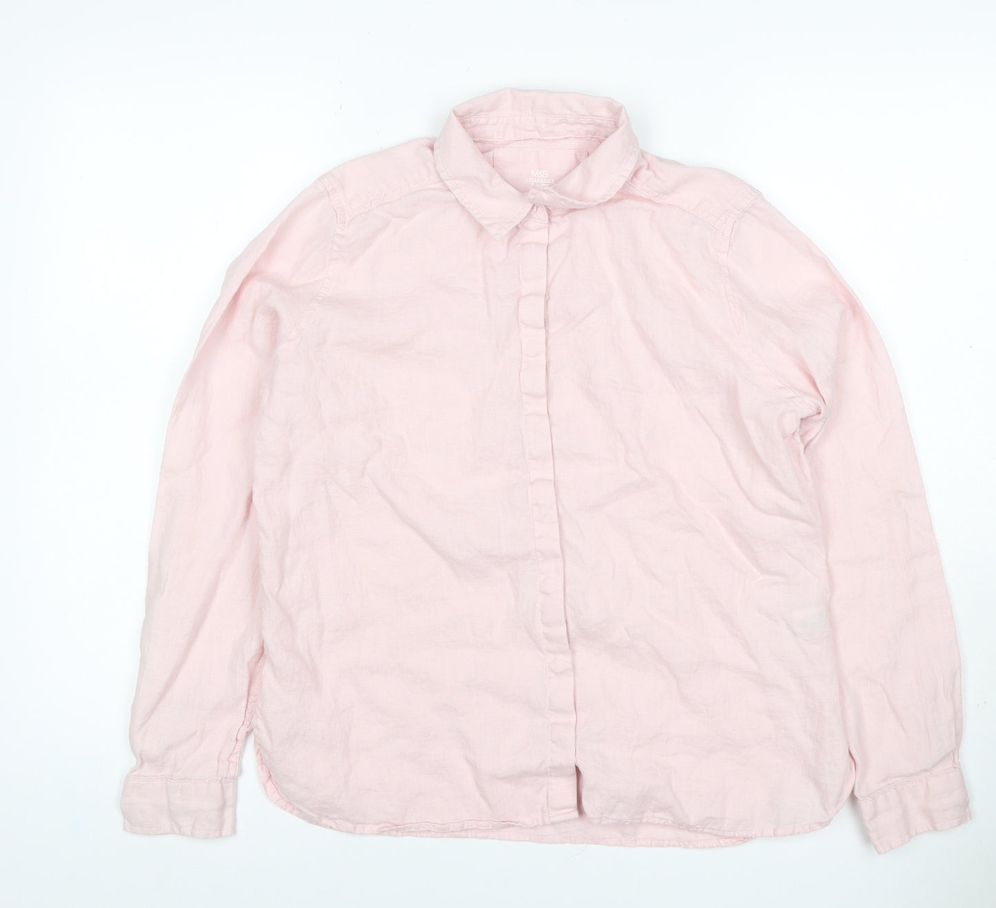 Marks and Spencer Women Pink UK 12 Pure Linen Collared Button-Up Shirt