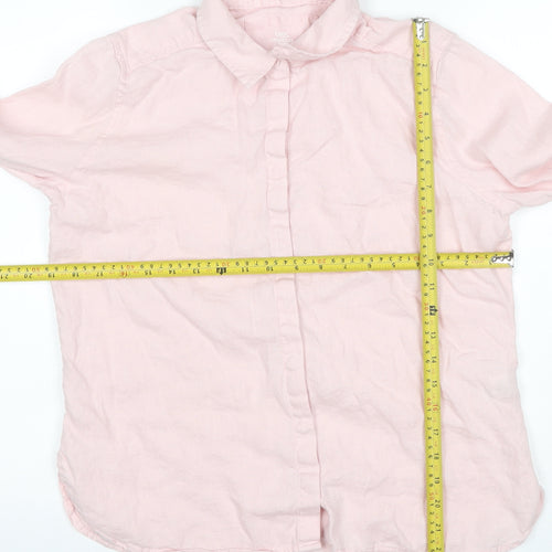 Marks and Spencer Women Pink UK 12 Pure Linen Collared Button-Up Shirt