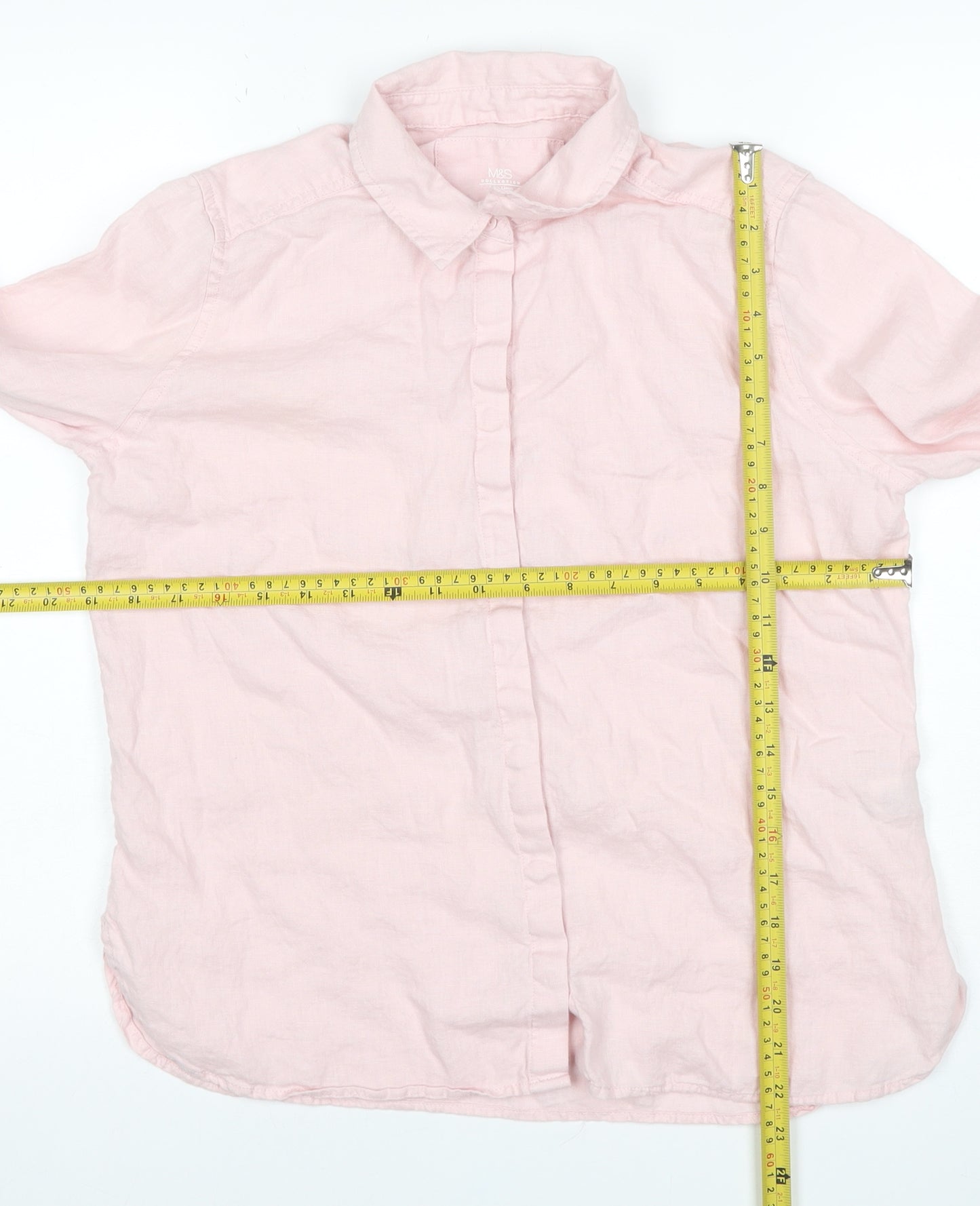 Marks and Spencer Women Pink UK 12 Pure Linen Collared Button-Up Shirt