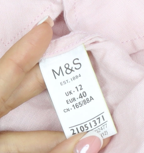 Marks and Spencer Women Pink UK 12 Pure Linen Collared Button-Up Shirt