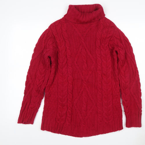 Coppercrafts Ireland Women Red L Merino Wool Cable Knit Roll Neck Jumper