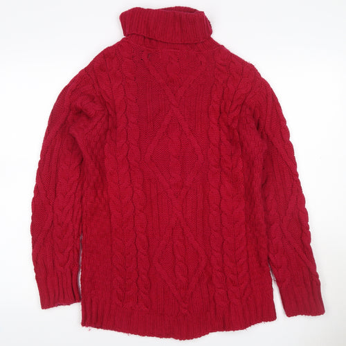 Coppercrafts Ireland Women Red L Merino Wool Cable Knit Roll Neck Jumper
