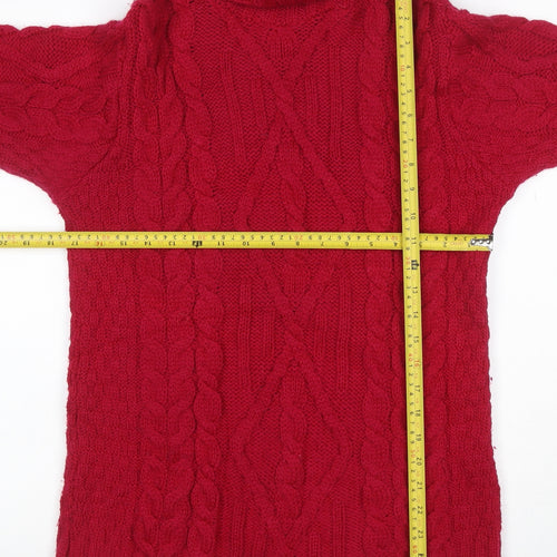 Coppercrafts Ireland Women Red L Merino Wool Cable Knit Roll Neck Jumper