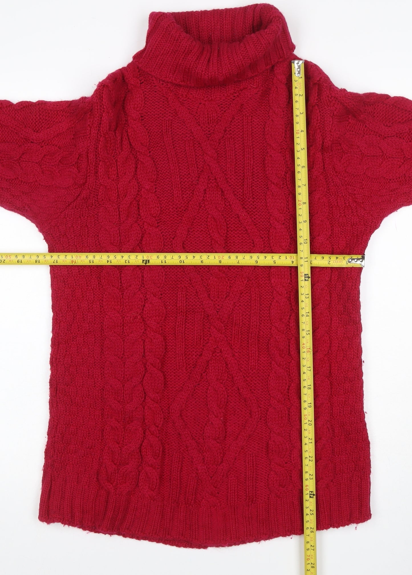Coppercrafts Ireland Women Red L Merino Wool Cable Knit Roll Neck Jumper