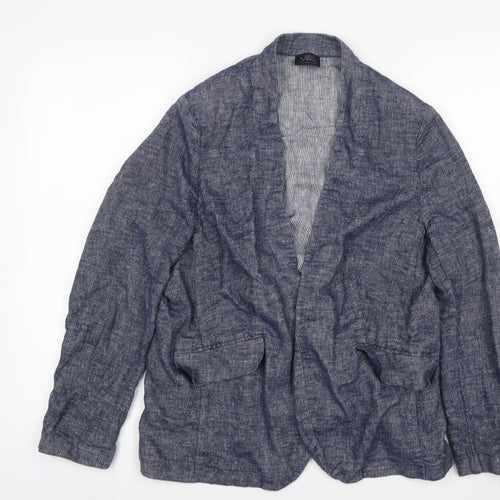 M&S Women’s Blue Linen Cotton Blend Open Front Blazer UK 18