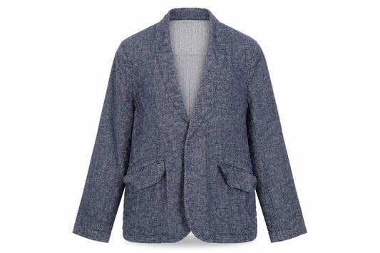 M&S Women’s Blue Linen Cotton Blend Open Front Blazer UK 18