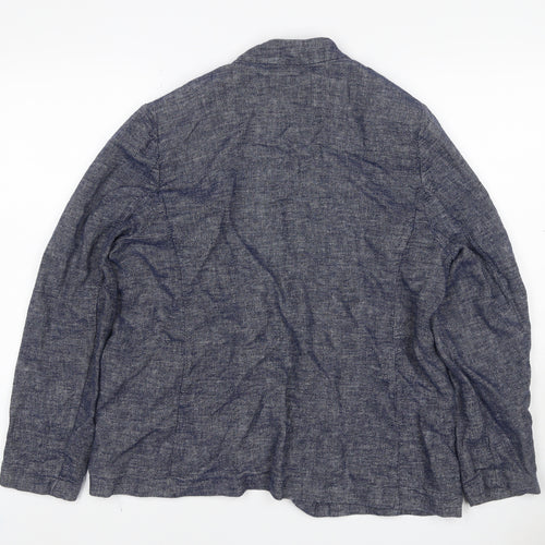 M&S Women’s Blue Linen Cotton Blend Open Front Blazer UK 18