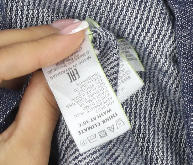 M&S Women’s Blue Linen Cotton Blend Open Front Blazer UK 18