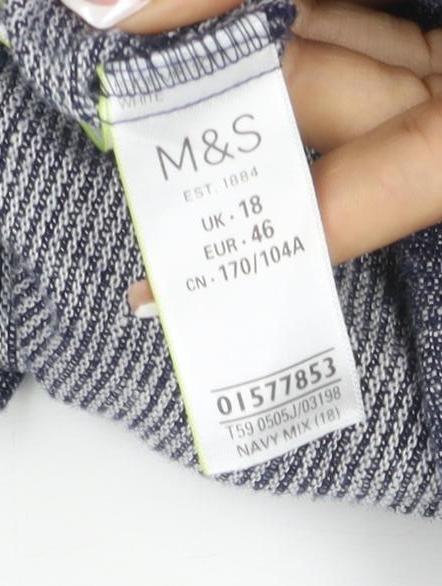 M&S Women’s Blue Linen Cotton Blend Open Front Blazer UK 18